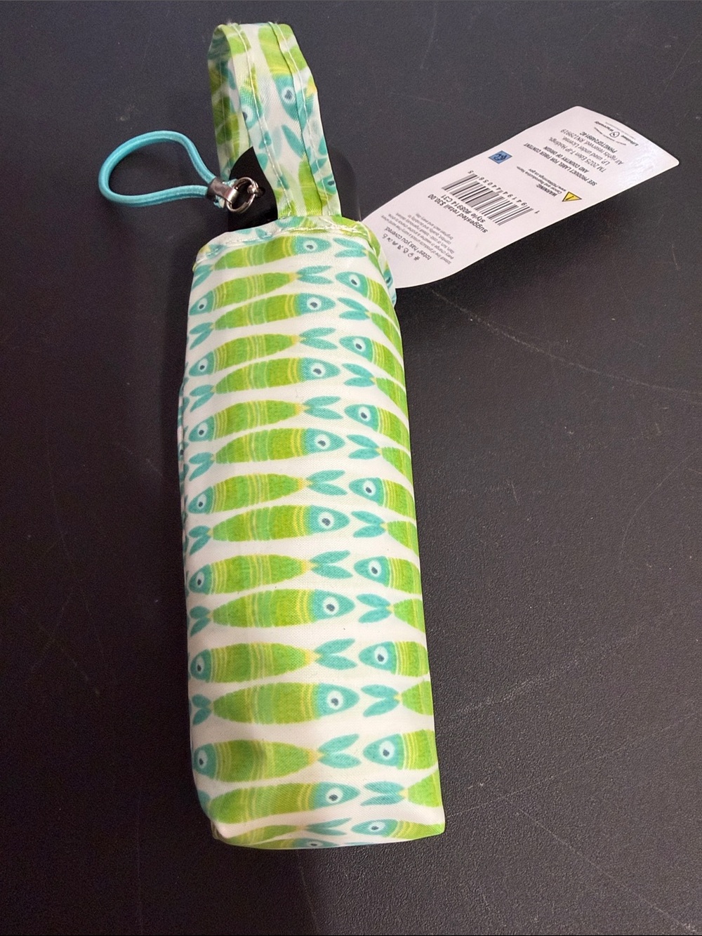 Totes mini blue and mint green sardine design umbrella